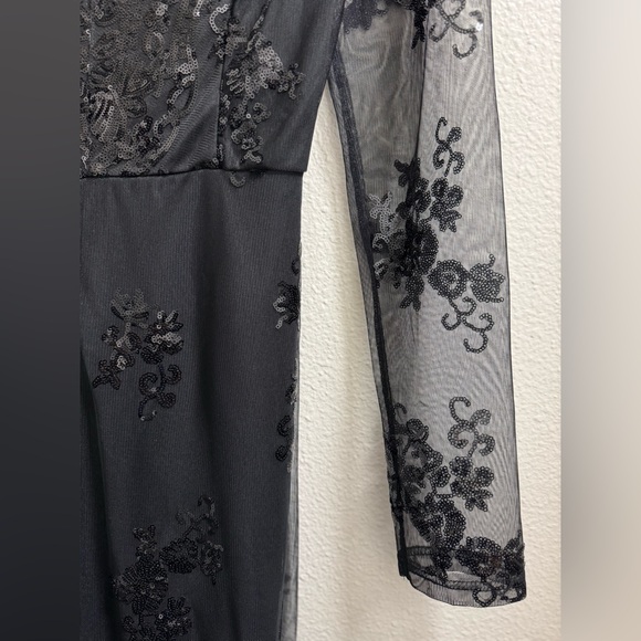 A. Calin Flying Tomato Jumpsuit Floral Sequin Sheer Lace Back Zip Black Small - Picture 8 of 14